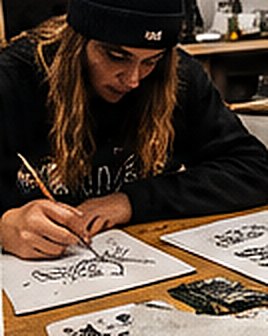 Designer tekent een ontwerp op papier